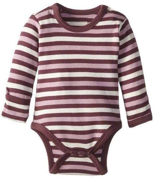 L'ovedbaby Organic Gloved-Sleeve Bodysuit Newborn Eggplant Stripe