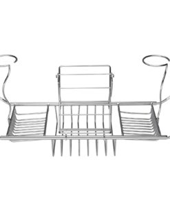 iPEGTOP Stainless Steel Bathtub Caddy Tray - Over Bath Tub Racks Shower Organizer with Extending Sides, Removable Wine Glass Book Holder 26 715n53hU2XL