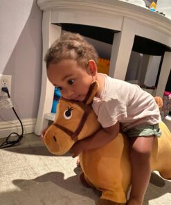 iPlay, iLearn Bouncy Pals Yellow Hopping Horse, Outdoor Ride on Bouncy Animal Play Toys, Inflatable Hopper Plush Covered W/Pump, Birthday Gift for 18 Months 2 3 4 5 Year Old Kids Toddlers Boys Girls Yellow Horse 34 715oSdyijWL