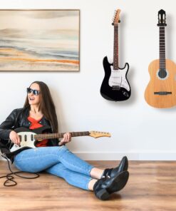 Ohuhu Guitar Wall Mount Hanger: 4-Pack Rotatable Hardwood Guitar Hangers with Screws-Adjustable Stopper Guitar Mount Hook Holder Stand for Ukulele Bass Electric Acoustic Guitar Banjo Mandolin-Wood Wood 31 715oYBqPKL