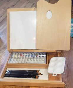 Falling in Art Tabletop Easel Set - 24 Pieces Starter Kit - Artist Acrylic Painting Kit with 12 Acrylic Paints Set, Canvas Panels, Brushes, Wooden Palette for Kids, Adults, Beginners, Professionals 24 PCS Drawer Easel Painting Set 60 715q bnhAFL