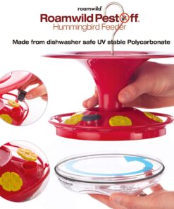 Roamwild Hanging Hummingbird Feeder for Outdoors with Double Moat Guard Technology | 5 Feeding Stations with Quick Easy Filling Port | 20 fl oz Nectar Large Capacity - Purple Petals (Yellow) Yellow 24 715q0AYzT3L