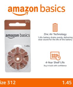 Alternative view of Amazon Basics 60-Pack Hearing Aid Size 312 Zinc-Air Batteries, 1.45 Volt, Brown Tab, 4-Year Shelf Life