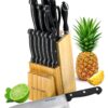Knife Set With Wooden Block - 15 Piece Set Includes Chef Knife, Bread Knife, Carving Knife, Utility Knife, Paring Knife, Steak Knife, Boning Knife, Scissors And Knife Sharpener. - By Kitch N’ Wares 10 715uam7f3L