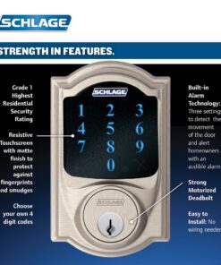 Alternative view of SCHLAGE Connect Camelot Touchscreen Deadbolt with Built-In Alarm and Handleset Grip with Accent Lever, Satin Nickel, FE469NX ACC 619 CAM RH, Works with Alexa Right Camelot