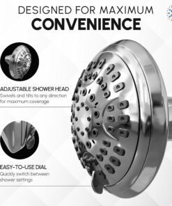 ShowerMaxx Luxury Spa Series Shower Head, 6 Spray Setting, 4.5 Inch Adjustable High Pressure Shower Head Fixture for Hard Water, 360-Degree Tilt Massage Shower System - Polished Chrome Shower Head 31 715xX1bL 3L