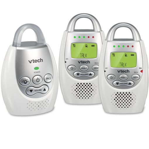 VTech DM221-2 Audio Baby Monitor with up to 1,000 ft of Range, Vibrating Sound-Alert, Talk Back Intercom, Night Light Loop & Two Parent Units, White