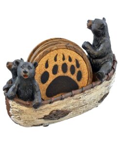 LL Home 3 Black Bears Canoeing Coaster Set - 4 Coasters Rustic Cabin Canoe Cub Decor (Multicolor) (Multicolor) 17 7161aMh8FL