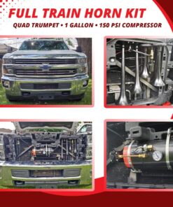 Vixen Horns Train Horn Kit for Trucks/Car/Semi. Complete Onboard System- 150psi Air Compressor, 1 Gallon Tank, 4 Trumpets. Super Loud dB. Fits Vehicles like Pickup/Jeep/RV/SUV 12v VXO8210/4124B 24 7162ejAQOL