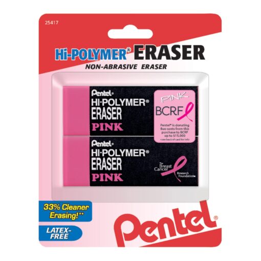 Pentel® Hi-Polymer Erasers, Pink, Pack of 2 2 Pack Large Block Eraser