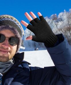 LADES Fingerless Gloves - Thermal Winter Gloves Warm Knitted Half Finger Gloves Mittens for Men Typing Driving Working Black 18 7165fHbTvHL