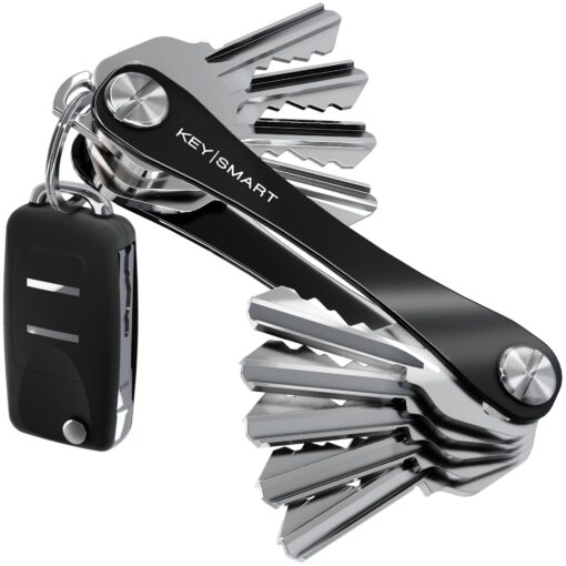 KEYSMART Key Holder for Keychain Key Ring - Compact Key Organizer Key Chain Key Case, Minimalist Pocket-Sized EDC Keychain, Loop Piece for Car Fobs, Expandable (up to 14 Keys, Black)