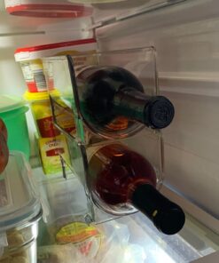 mDesign Plastic Free-Standing Wine Set Rack Storage Organizer for Kitchen Countertops, Pantry Cabinet, Fridge Organization - Holds Water Bottle and Alcohol Bottles - 2 Pack - Clear 2 bottle 36 71663W3ntjL