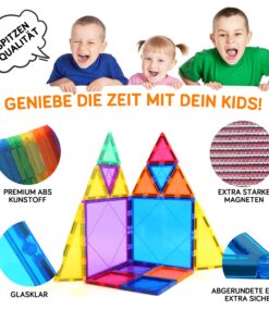 Children Hub 100pcs Magnetic Tiles Set - Educational 3D Magnet Building Blocks - Building Construction Toys for Kids - Upgraded Version with Strong Magnets - Creativity, Imagination, Inspiration 24 7168LXA 9TL