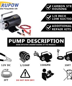 Alternative view of Trupow DC 12-Volt 1/10HP 330GPH Battery Powered Mini Portable Electric Utility Sump Transfer Water Pump with Water Hose Kit Black… 12V DC