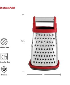 Alternative view of KitchenAid Gourmet 4-Sided Stainless Steel Box Grater for Fine, Medium and Coarse Grate, and Slicing, Detachable 3 Cup Storage Container and Measurment Markings, Dishwasher Safe, 10 inches tall, Red