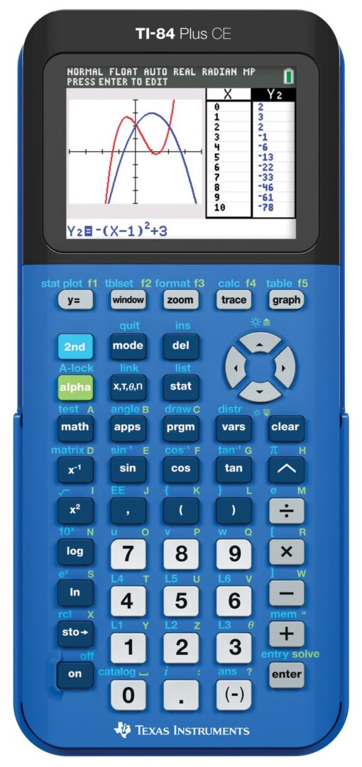 Texas Instruments TI-84 Plus CE Color Graphing Calculator, Bionic Blue Small Single Pack