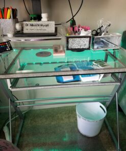 Walker Edison Metal and Glass Work From Home Laptop Computer Gaming Desk with Slide In Keyboard Tray Home Office, 31 Inch, Silver Single Desk Stanford 45 716KsNtOvyL