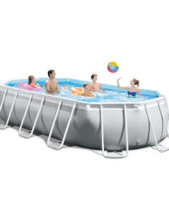 Intex 26795EH Prism Frame 16.5ft x 9ft x 48in Outdoor Above Ground Oval Swimming Pool Set with Filter Pump, Pool Cover and Ladder, Gray 16.5ft x 9ft x 48in / Oval 31 716NnXExxxL