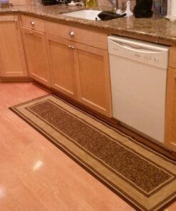 Machine Washable Bordered Design Non-Slip Rubberback 2x7 Traditional Runner Rug for Hallway, Kitchen, Bedroom, Living Room, 1'10" x 7', Brown Border Dark Brown Runner - 1'10" x 7' 49 716P59qnoLL