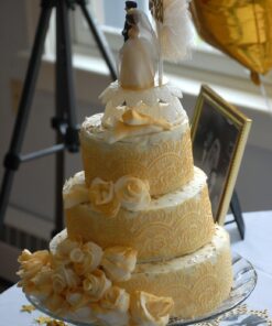 Large Pre-Made Ready to Use Edible Cake Lace Rose Scallop Ivory White 14-inch 10-piece Set 34 716PaveZLlL