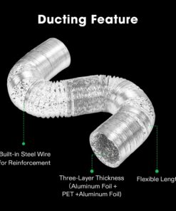 VIVOSUN 8 Inch 25 Feet Non-Insulated Flex Air Aluminum Ducting Dryer Vent Hose for HVAC Ventilation w/Two 8 Inch Stainless Steel Clamps 8" x 25FT Silver 9 716QJGf5VhL 2