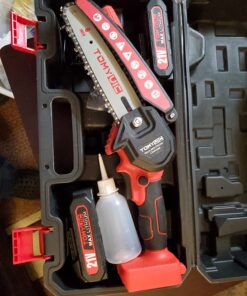 Mini Chainsaw 6-Inch Battery Powered - Cordless Electric Handheld Chainsaw with 2 Rechargeable Batteries - 21V Small Power Chain Saws Battery Operated for Tree Trimming Wood Cutting 39 716R09kqTQL