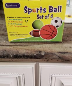 AppleRound Pack of 4 Sports Balls with 1 Pump: 1 Each of 5" Soccer Ball, 5" Basketball, 5" Playground Ball, and 6.5" Football (4 Balls and 1 Pump) 52 716SOCdYeWL