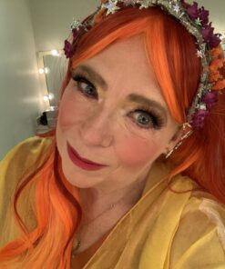 MQ Women Orange Yellow Wigs, Long Curly Wavy Wig for Girls 29.5 Inch Colorful Wigs Cosplay Costume Party Fluffy Wig Synthetic Charming Heat Friendly Ombre Wigs (Yellow to Orange to Red) 33 716TowFehtL