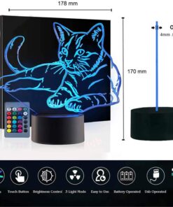 Christmas Gift Pet Cat 3D Illusion Birthday Present Beside Table Lamp, Gawell 16 Colors Changing Touch Switch Decoration Night Lamp with Remote Control Cat Lover Theme Toy 13 716VvF2B4jL