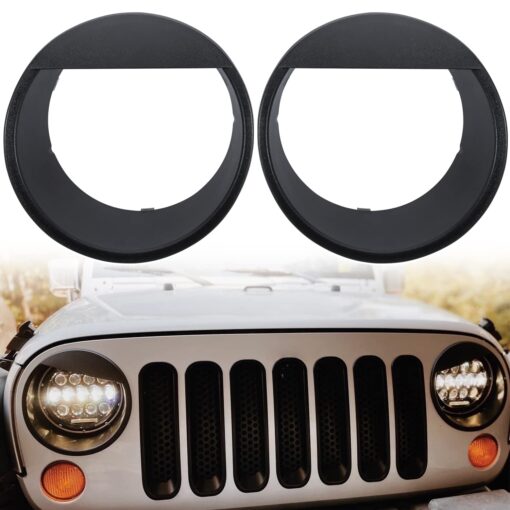 Opall Black Bezels Front Light Headlight Angry Bird Style Trim Cover for Jeep Wrangler JK JKU Rubicon Sahara 2007-2018, not for JL