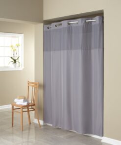 Hookless RBH40MY408 Fabric Shower Curtain with Built in Liner -Grey Frost Grey