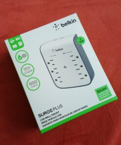 Belkin 6-Outlet Wall Surge Protector w/ 2 USB Ports - Wall Mountable w/ Premium Protection Against Surges - Safe Charge for Mobile Devices, Tablets, Small Appliances, & More - 900 Joules of Protection Wall Mount 6-Outlet with USB Power Strip 40 716cZZSxsXL 1