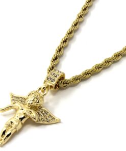 Jewel Town Mens Gold Angel & P Ruby Bundle Set Cz Pendant Hip Hop 24" & 30" Rope Chain D463 20 716d6YyT8L 1