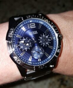 GUESS Stainless Steel Stain Resistant Silicone Watch with Day, Date + 24 Hour Military/Int'l Time Blue/Blue/Silver Tone 28 716dIwXegQL