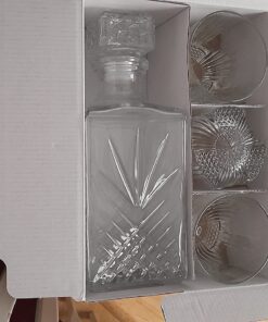 Paksh Novelty Whiskey Decanter Set - 7-Piece Italian Crafted Glass Decanter & Whiskey Glasses Set - Holiday Whiskey Gifts for Men and Women w/ Ornate Stopper and 6 Cocktail Glasses, Red A 55 716eMG7FMvL 1