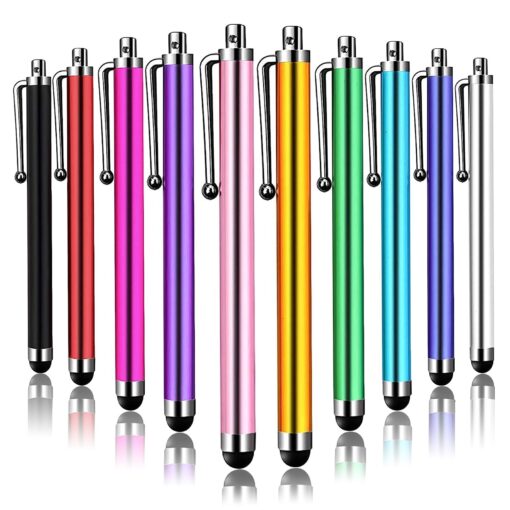 Stylus Pen, IC ICLOVER 10PCS Long Styli Metal Touch Screen Pen for iPhone 14/13/12/11/PRO/Max/SE2/X/XS/Plus, iPad, iPod, Samsung, Android, Kindle, Tablet PC, Barnes & Noble, 10 Colors White