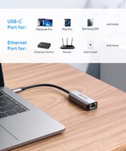 USB C to Ethernet Adapter, ABLEWE Type-C to RJ45 Gigabit Ethernet Adapter, Thunderbolt 3 to RJ45 LAN Network Adapter Compatible for MacBook Pro 2017 and More, MacBook Air, Dell XPS, iPad Pro (Grey) Grey 22 716evVtbPL
