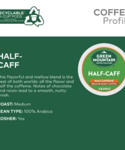 Green Mountain Coffee Roasters Half Caff Coffee, Keurig Single-Serve K-Cup pods, Medium Roast, 96 Count (4 Packs of 24) 24 Count (Pack of 4) 19 716eztUViwL
