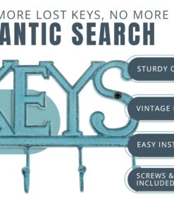 Alternative view of Comfify Key Holder for Wall - Cast Iron Decorative Farmhouse Rustic Wall Mount Key Organizer - 4 Key Hooks -  Vintage Key Rack for Entryway with Screws and Anchors – 6x8” - Rustic Blue