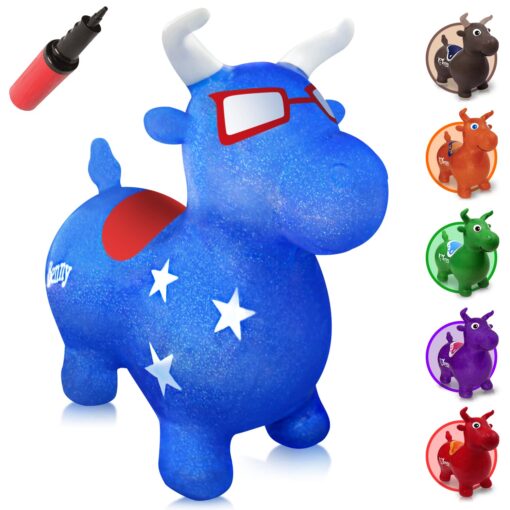 WALIKI Bouncy Horse Hopper | Benny The Jumping Bull Inflatable Hopping Pony for Toddlers Blue Usa