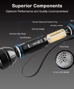 Escolite UV Flashlight Black Light, 51 LED 395 nM Ultraviolet Blacklight Detector for Dog Urine, Pet Stains and Bed Bug 51 UV LED Flashlight 24 716gUG9j6nL