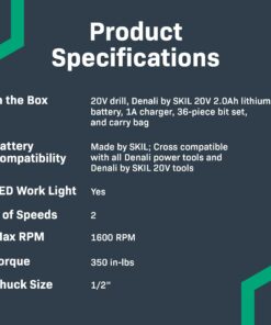 Amazon Brand - Denali by SKIL 20V Drill Driver Kit with 36 Piece Bit Set, Includes 2.0Ah Lithium Battery, 1A Compact Charger and Carry Bag, Blue Drill Driver, Battery, 1A Charger & Bit Set 33 716jSViloZL