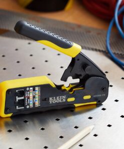 Klein Tools VDV226-110 Ratcheting Modular Data Cable Crimper / Wire Stripper / Wire Cutter for RJ11/RJ12 Standard, RJ45 Pass-Thru Connectors 43 716jwy1pRcL