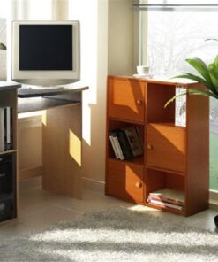 Furinno Pasir 3 Tier Shelf with 3 Door/Round Handle, Steam Beech 23.6(W)x9.4(D)x31.5(H) inches 18 716m4bNyA9L