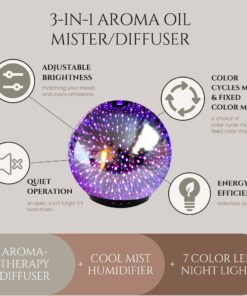 Aroma Outfitters 3D Galaxy Ultrasonic Glass Aromatherapy Diffusers | Aromatherapy Diffuser That Purifies Air | Aromatherapy Oils Humidifier with Amazing LED Lights | Home Essentials | 3D Glass 200ml 29 716n Gu48XL