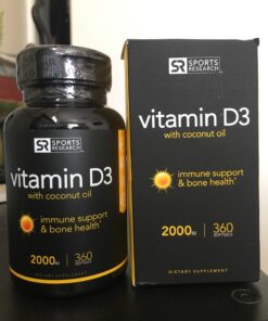 Sports Research Vitamin D3 2000 IU with Coconut MCT Oil - High Potency Vitamin D Supplement for Immune & Bone Support - Non-GMO Verified, Gluten & Soy Free – 50mcg, 360 Liquid Softgels D3 (2,000 IU) 34 716nSTw47fL