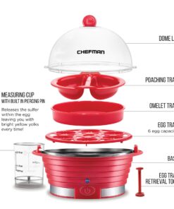 Chefman Electric Egg Cooker Boiler Rapid Poacher, Food & Vegetable Steamer, Quickly Makes Up to 6, Hard, Medium or Soft Boiled, Poaching/Omelet Tray Included, Ready Signal, BPA-Free, Red 25 716o7Ap9zBL 3
