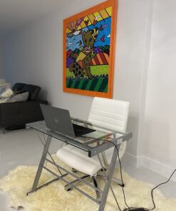 Walker Edison Metal and Glass Work From Home Laptop Computer Gaming Desk with Slide In Keyboard Tray Home Office, 31 Inch, Silver Single Desk Stanford 49 716tuqft4L