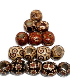 Alternative view of Housweety 100 Mixed Painted Drum Wood Spacer Beads 17x16mm, Round Loose Wood Beads Bulk for Braids, African Beads for Hair, Jewelry Making, Craft DIY, Macrame Rosary Bracelet Necklace Making Style 1-100PCS 17x16mm